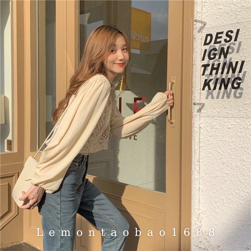 Áo Croptop Phối Voan Cổ Vuông, Hoạ Tiết Boho Du Lịch