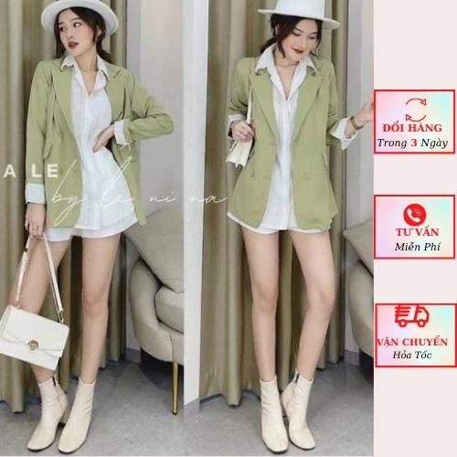 Áo vest blazer nữ 4 cúc kiểu hàn quốc dài tay công sở thanh lịch tay lật trắng