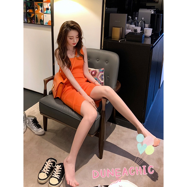 DUNEA Đầm midi hai dây DUNEA709 dệt kim gợi cảm dành cho nữ