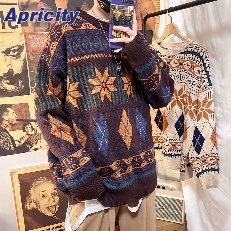 Apricity Áo sweater Dệt Kim Chui Đầu Cổ Tròn Dáng Rộng Thương Hiệu Aberdeen literature Nghệ Thuật Hàn Quốc Thu Đông