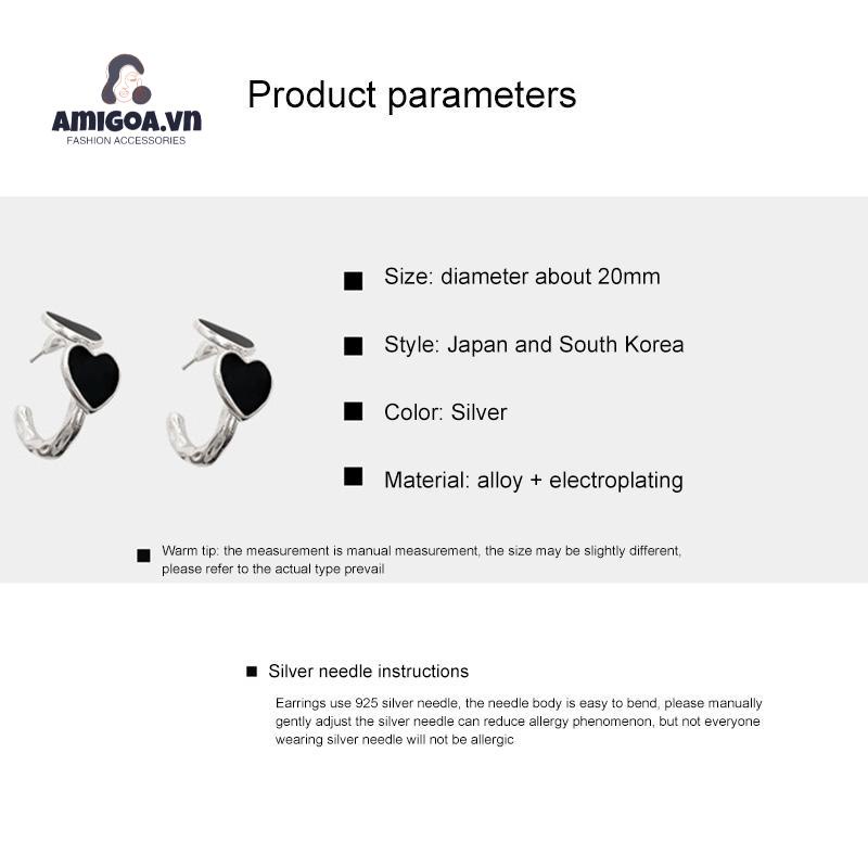 ✨✨Hoa Tai Hình Trái Tim Màu Đen Phong Cách Hàn Quốc Cho Nữ