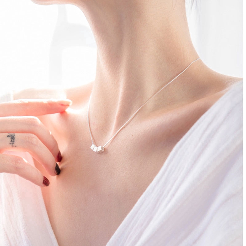 MANYUE Dây chuyền mạ bạc mặt hình khối lập phương thời trang nữ phong cách đơn giản