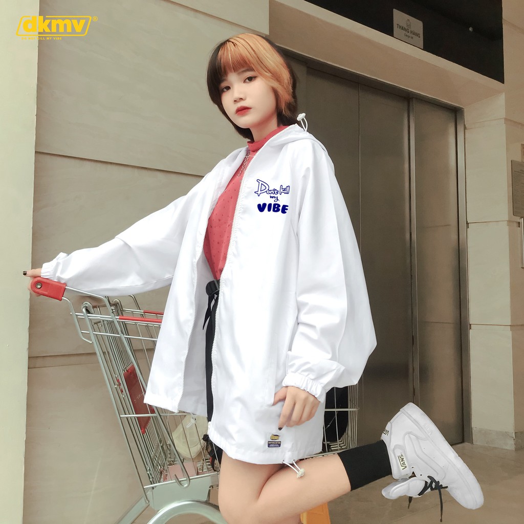 Áo khoác nữ Don't Kill My Vibe vải dù màu trắng, form rộng có nón - The Vibe Stealer