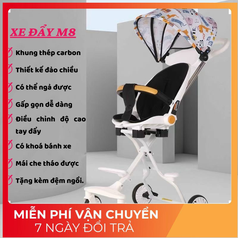 Xe Đẩy gấp gọn NGẢ SÂU 360 - M8 2 chiều 2 Tư Thế Cho Bé Gấp Gọn KÈM ĐỆM VÀ Ô CC