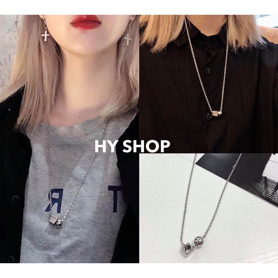 Dây Chuyền Nam Nữ Thép Titan Phối Bi Và Ô Vuông Không Gỉ Phong Cách Hip Hop Unisex BTS