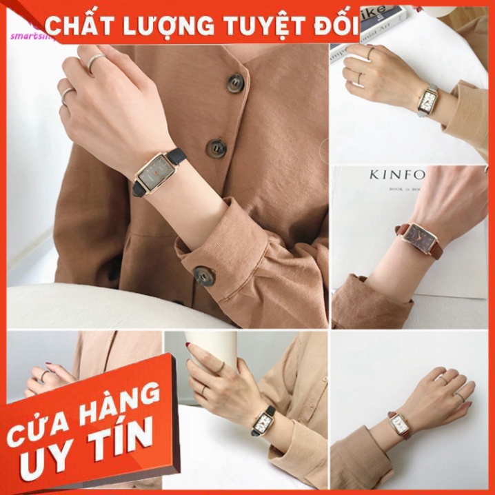 Đồng Hồ Thạch Anh Nữ Mặt Chữ Nhật Dây Da Phong Cách Cổ Điển - HÀNG MỚI VỀ