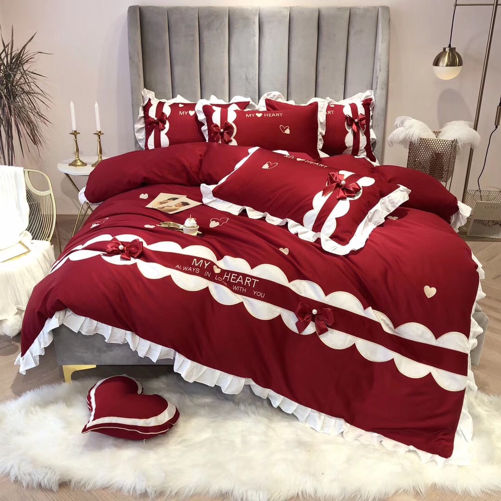 Bộ Chăn Ga Gối 7 Món Lụa Thêu THIÊN NGA  siêu Đẳng Cấp -> Mẫu Cưới Mới Nhất 2022