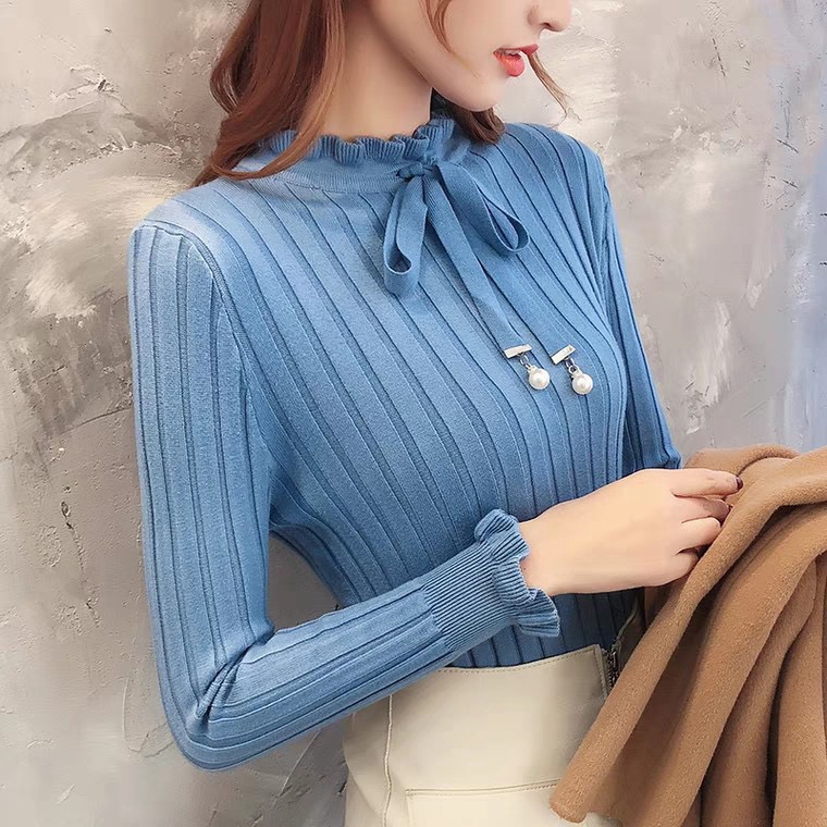 Áo Dệt Kim Chui Đầu Dáng Ôm Thiết Kế Ấm Áp Cho Nữ