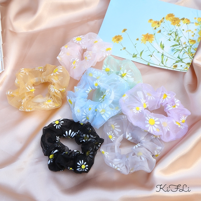 【kifli】Dây Cột Tóc Lưới Họa Tiết Hoa Cúc Cỡ Lớn Xinh Xắn Thời Trang Cho Nữ