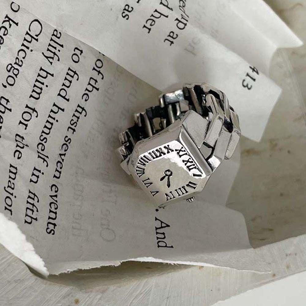 Nhẫn Mặt Đồng Hồ Thời Trang Cho Nữ|Nhẫn Kim Loại Họa Tiết Hình Học Nhiều Màu Sắc Phong Cách Hàn Quốc