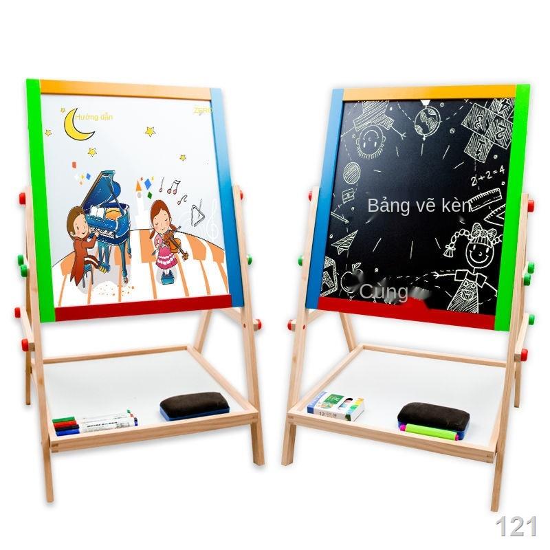 FGiá đỡ hai mặt màu đen và trắng có thể nâng được từ tính cho trẻ em Loại bảng vẽ trẻ em bằng gỗ rắn đa chức năng