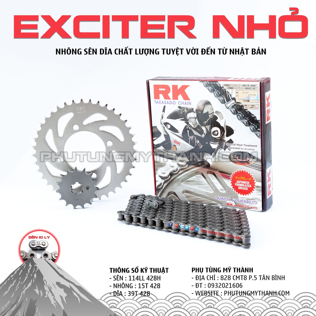 Nhông sên dĩa RK xe Exciter 135 đời 2007-2010 chính hiệu