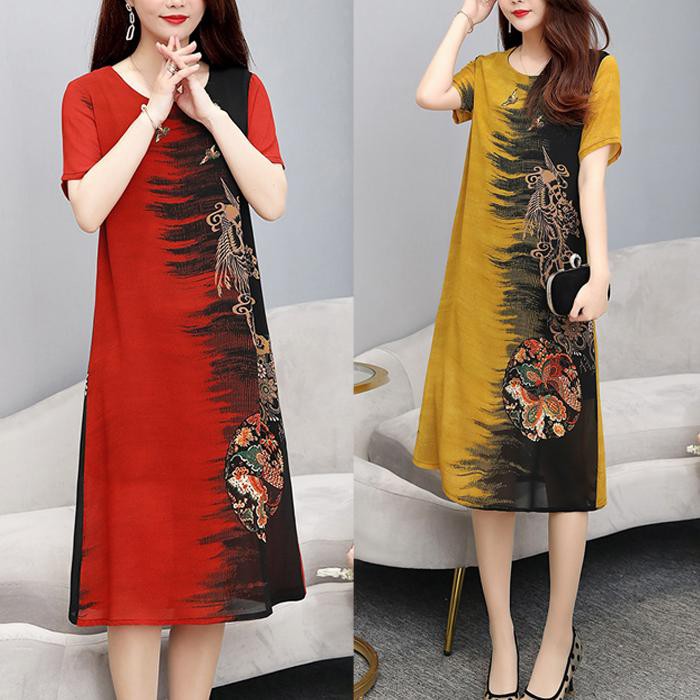 [SIZE M--> 4XL TỚI 78KG HÌNH THẬT ]  - ĐẦM SUÔNG SIZE LỚN, KIỂU ĐẦM SUÔNG TRUNG NIÊN IN HỌA TIẾT CHIM PHƯỢNG HOÀNG D3207