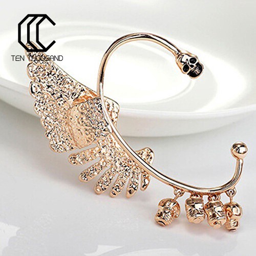 T 💎Punk Gothic Rhinestone Wing Skulls Ear Cuff Clip Hook Earring for Left Ear