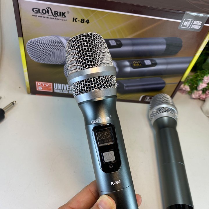 Micro karaoke đôi không dây UHF chính hãng Glosrik K84 - Hỗ trợ các thiết bị có jack cắm 3.5mm và 6.5mm mới