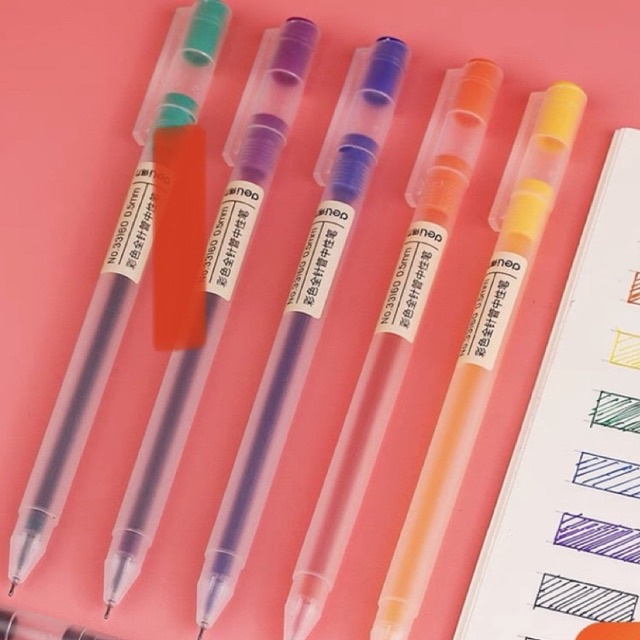 Bút mực gel 0.5mm nhiều màu Deli cute nắp đậy dùng để viết calligraphy trang trí sổ dễ thương nét chữ đẹp cao cấp  A119