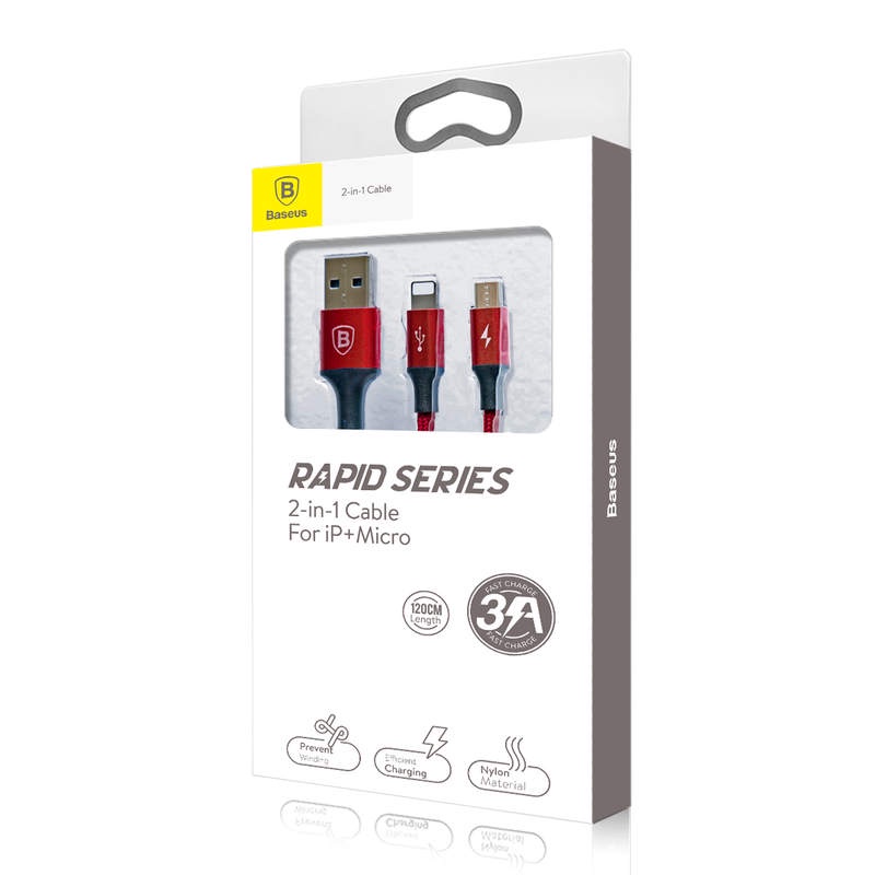 Dây Sạc Baseus Rapid Series Hỗ Trợ Sạc Nhanh. Cáp Sạc Baseus 2in1 Độ Bền Cực Cao, Hỗ Trợ Sạc IP, Micro USB