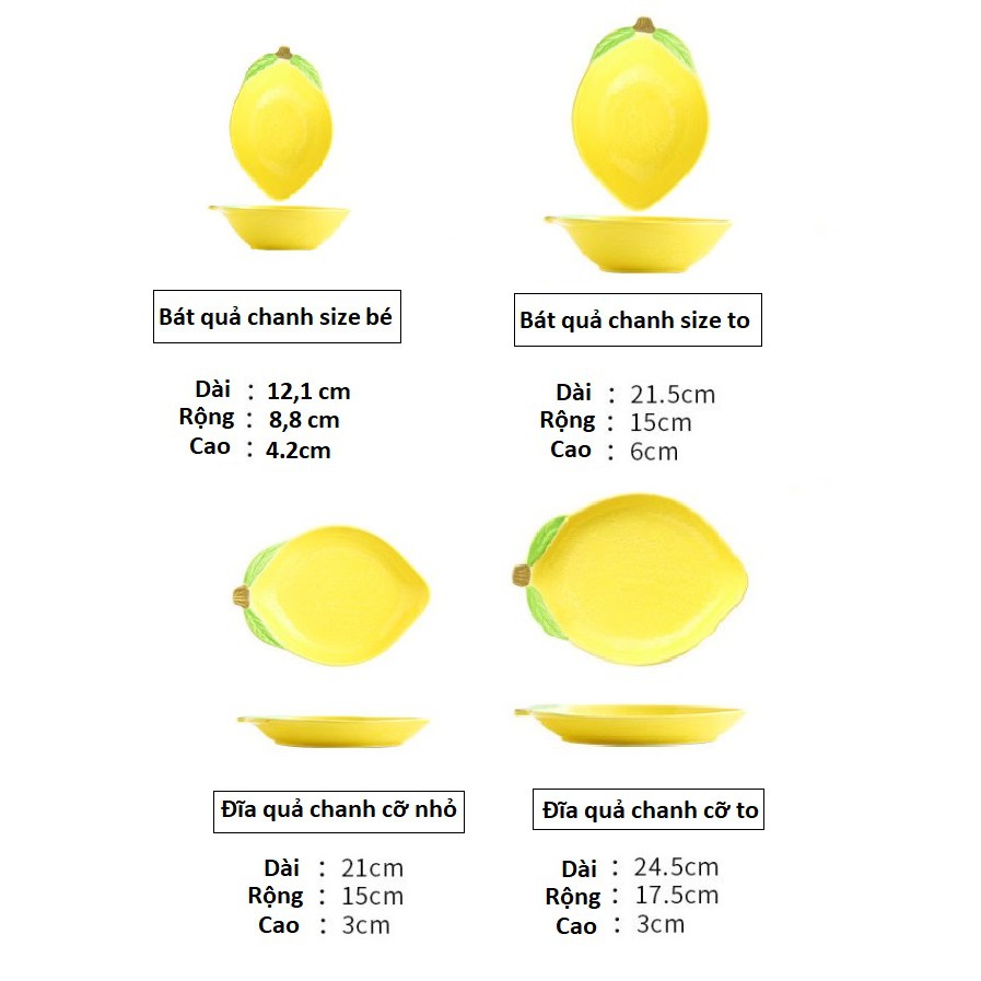 Combo Cả Bộ Bát Đĩa Gốm Sứ Tráng Men Hình Quả Chanh (Gồm 4 Chi Tiết)