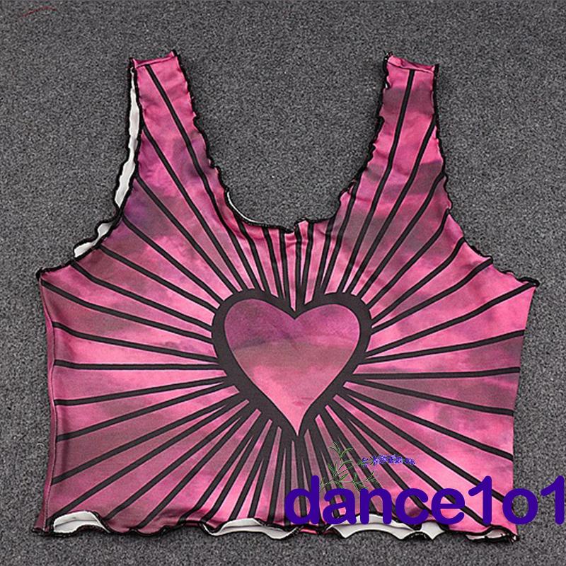 Áo tank top cổ chữ U ôm dáng in họa tiết trái tim quyến rũ cho nữ