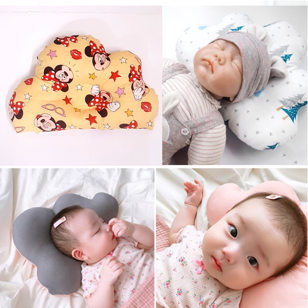 Gối lõm cho trẻ sơ sinh chống bẹp méo đầu vải Cotton an toàn cho bé thết kế hình đám mây