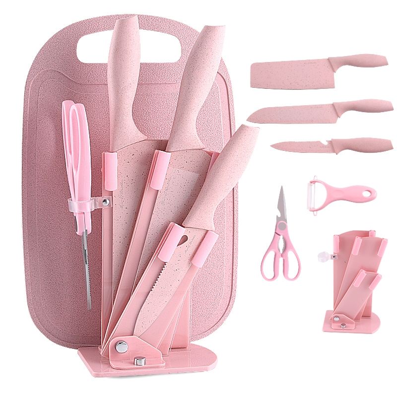 BỘ ĐỒ BẾP COMBO SET DAO KÉO THỚT LÚA MẠCH MÀU HỒNG PHONG CÁCH BẮC ÂU