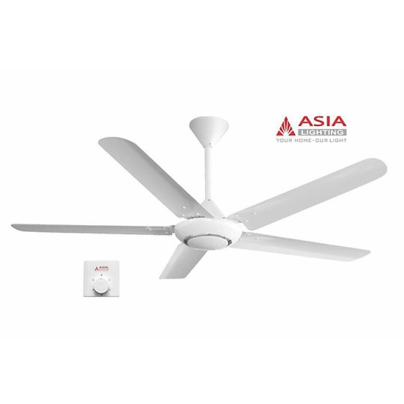 Quạt trần 5 cánh trắng Asia động cơ bền bỉ mạnh mẽ với 5 cấp độ gió, lưu lượng gió mạnh lên tới 230m3/phut