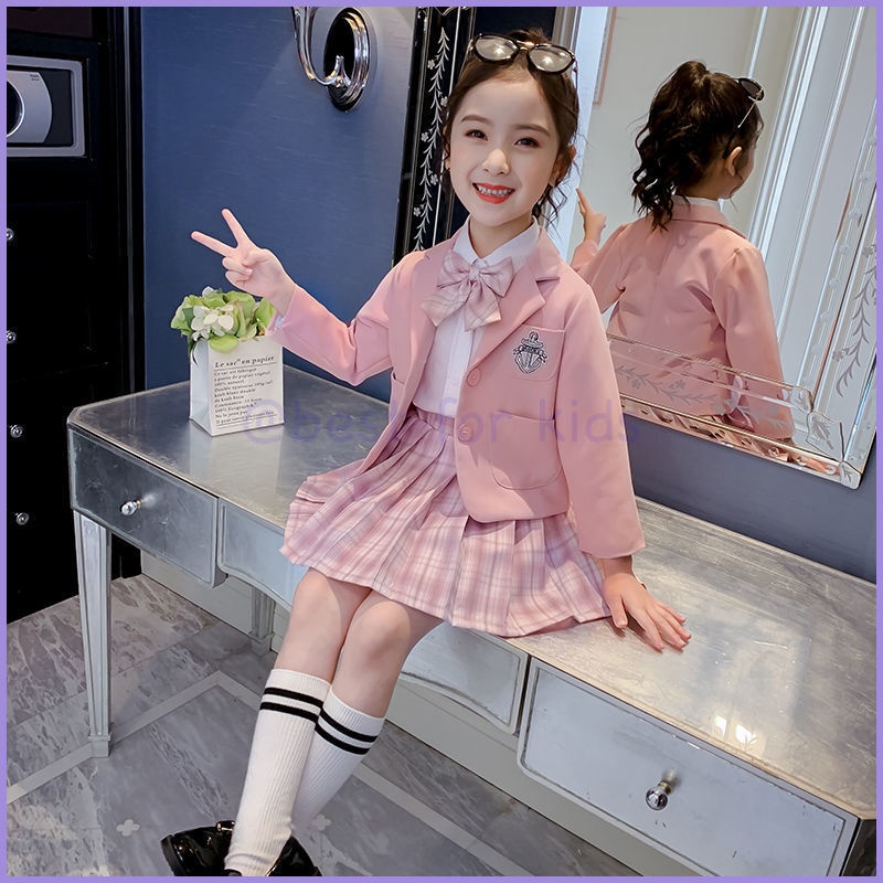 Bộ Áo Khoác + Chân Váy Xếp Ly Thời Trang Mùa Xuân Xinh Xắn Cho Bé Gái