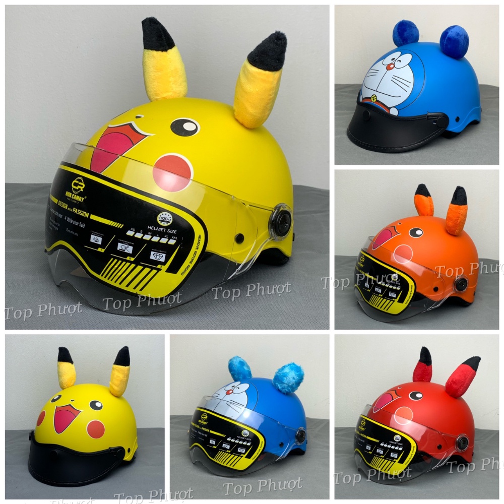 Mũ bảo hiểm trẻ em, cho bé 3 đến 8 tuổi, Pikachu có kính - Cao cấp