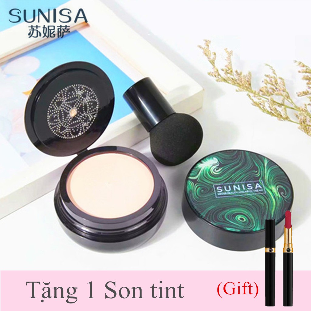 Monk City_ Kem nền BB SUNISA có bông trang điểm hình nấm tiện dụng （Tặng 1 Son tint）