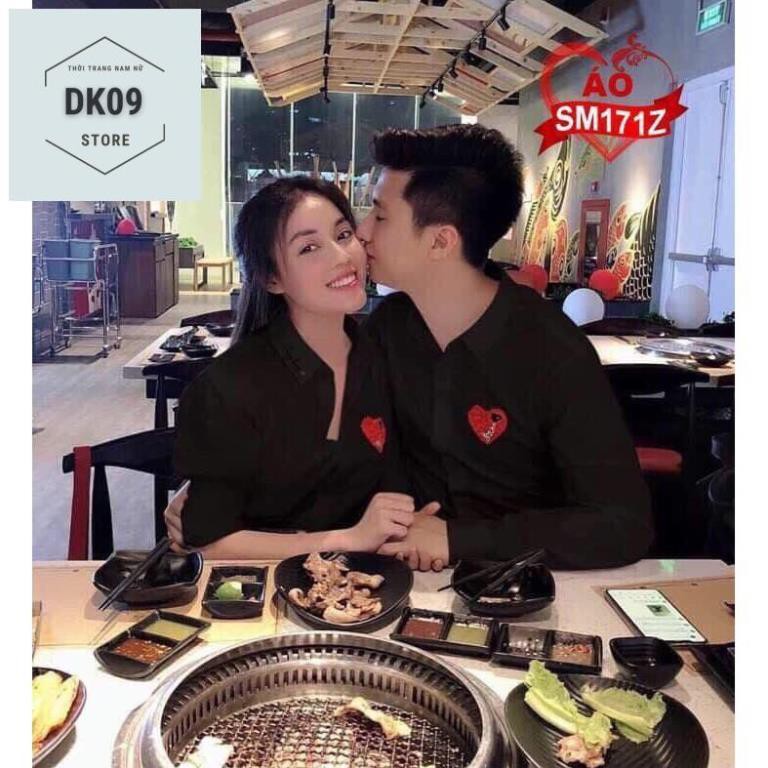 Áo Sơ Mi Dài Tay Cặp Đôi Nam- Nữ Thêu Trái Tim | BigBuy360 - bigbuy360.vn