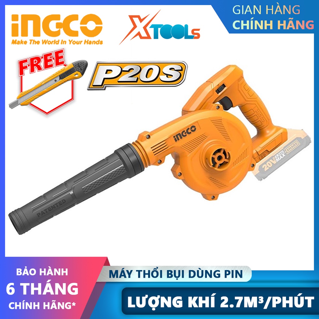 Máy thổi bụi dùng pin INGCO CABLI20018 máy thổi lá cầm tay điện thế pin 20V thổi tối đa: 2.7m3/min chưa bao gồm pin sạc