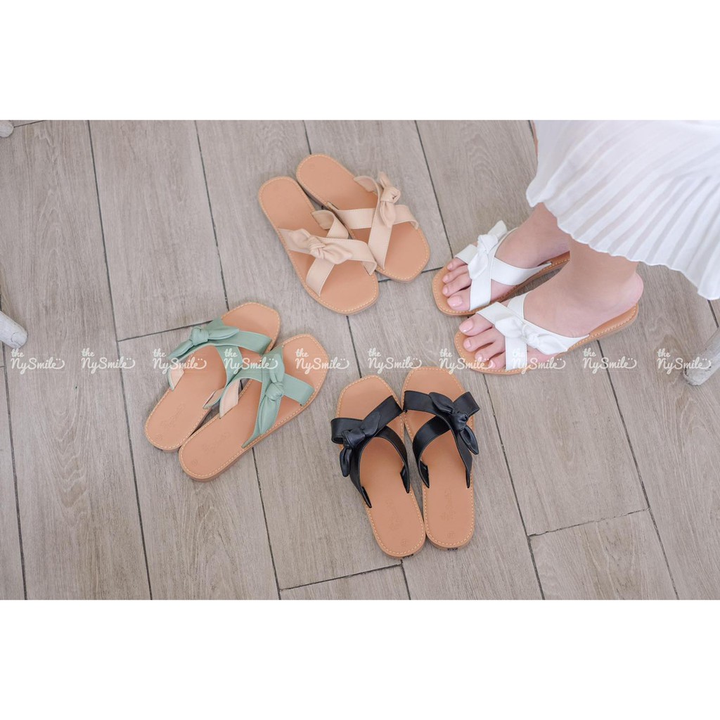 Dép bệt thời trang quai chéo đính nơ - THENYSMILE - Celo