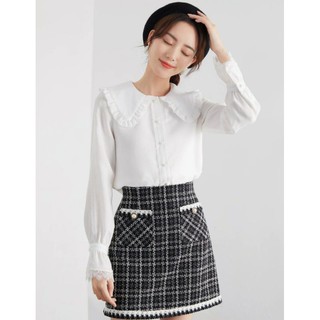 chân váy dạ tweed khuy ngọc