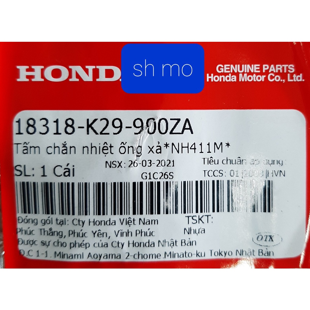 Ốp bô | Che bô | Tấm cách nhiệt bô SH Mode (2013-2018) chính hãng Honda 18318-K29-900ZA