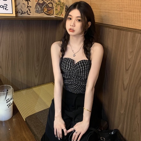 Áo ống XIAOZHAINV kẻ sọc caro thiết kế thời trang quyến rũ cho nữ