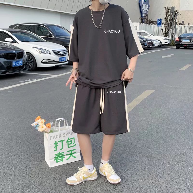 bộ thể thao nam Sọc thời trang đồ bộ thể thao nữ from rộng đồ bộ nam mùa hè phong cách Hàn Quốc bộ quần áo nam ulzzang sét bộ thể thao