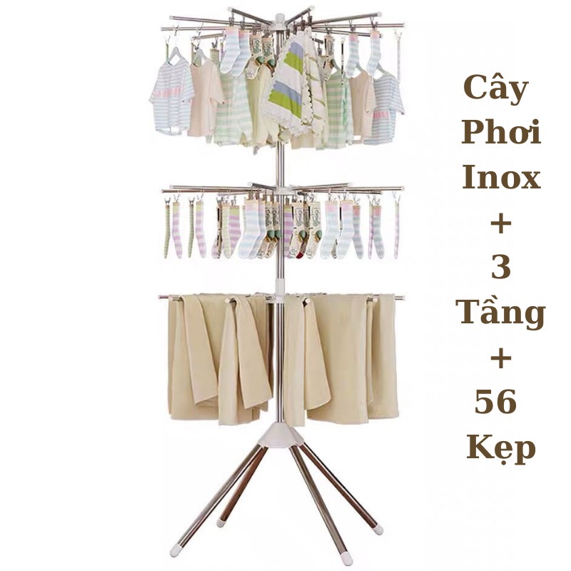 Cây Phơi Đồ Em Bé Có 3 Tầng Gồm 56 Kẹp Móc Với Chất LIệu Inox Cao Cấp, Dễ Dàng Tháo Lắp Không Chiếm Diện Tích