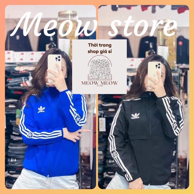 Áo khoác dù logo adidass sọc tay có mũ form rộng nam nữ