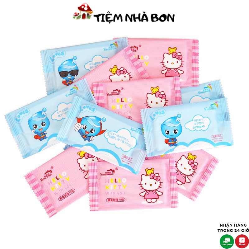 01 Khăn giấy ướt mini dễ thương bỏ túi tiện lợi, Khăn ướt mini đóng gói túi hình chữ nhật nhỏ gọn