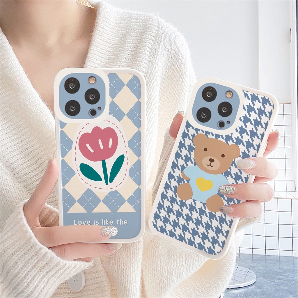 Ốp lưng iphone Tulip Bear bóng cạnh vuông 6/6plus/6s/6splus/7/7plus/8/8plus/x/xr/xs/11/12/13/pro/max/plus/promax