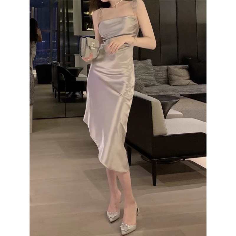 Váy Hai Dây Lụa Vạt Chéo-Như Hình
