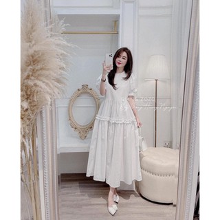 Váy Thô Trắng Dáng Dài Tay Bồng - Đầm Nữ Thô Dáng Dài