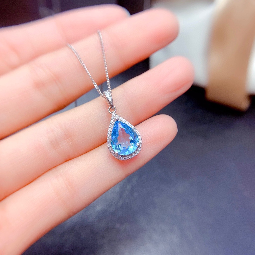 Set khuyên tai và nhẫn đính đá Topaz xanh dương Switzerland