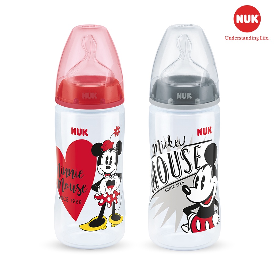 Bình sữa NUK Mickey nhựa PP cao cấp núm ti silicone chỉnh nha S2 - M 300ml