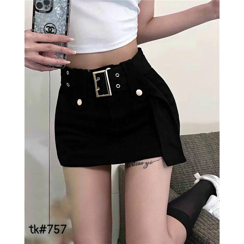 Chân váy jeans thô kaki ngắn kèm đai 757 hàng có sẵn