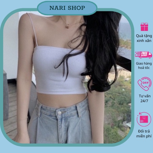 Áo tay dài in chữ cổ tròn nữ, Áo hai dây bún ống cúp ngực sợi tăm