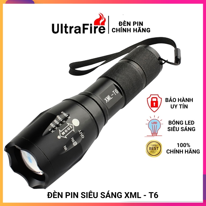Đèn pin cầm tay ⭐ Đèn pin siêu sáng Ultrafire Xml T6 ⭐ chiếu xa chống nước tuyệt đối - Bảo hành uy tín