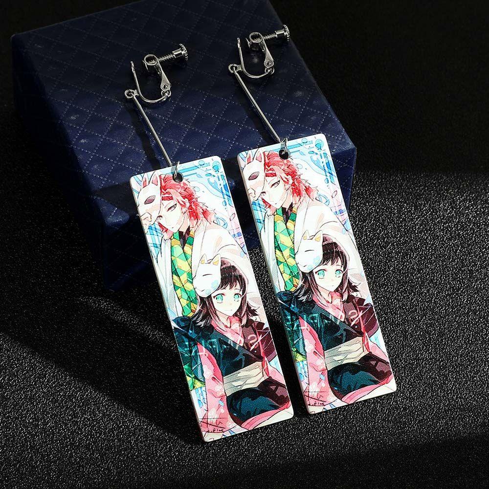 QQMALL Bông Tai Dáng Dài Họa Tiết Hoạt Hình Demon Slayer Độc Đáo Thời Trang Cho Nam Và Nữ