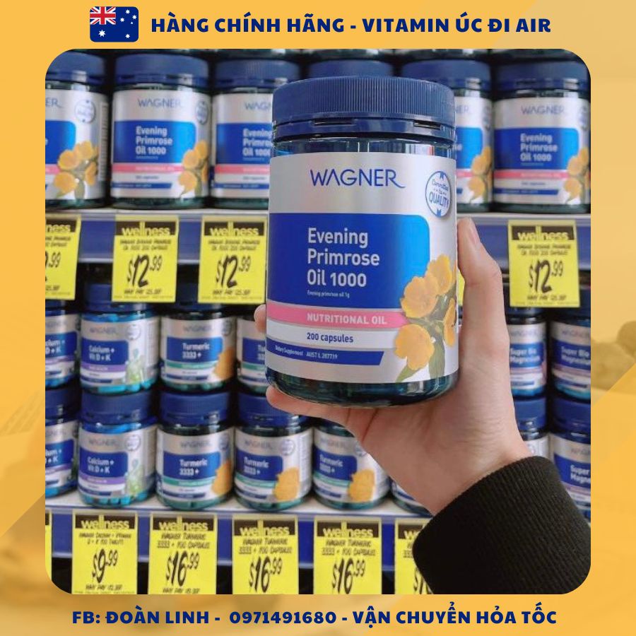 Tinh Dầu hoa Anh Thảo Wagner Evening Primrose Oil 1000mg lọ 200 viên, Hàng chuẩn úc đi air, Tinh dầu hoa anh thảo Wagner