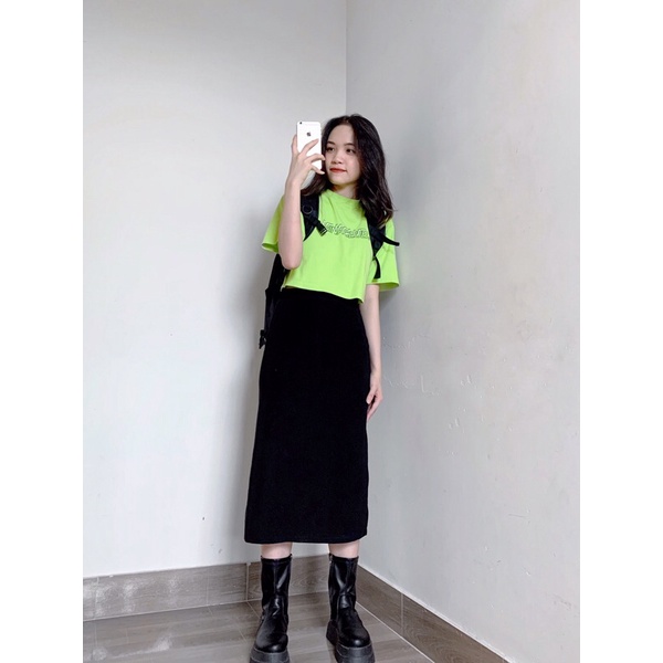 Chân váy midi đen xẻ tà 14THANG2STUDIO